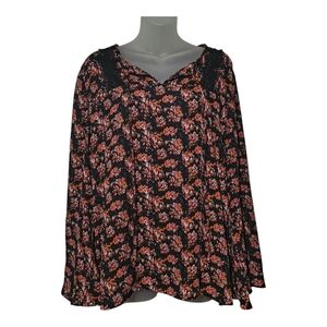 Violet & Claire XL Lace Accented Black Orange Pink Artsy Peasant Boho Tunic Top